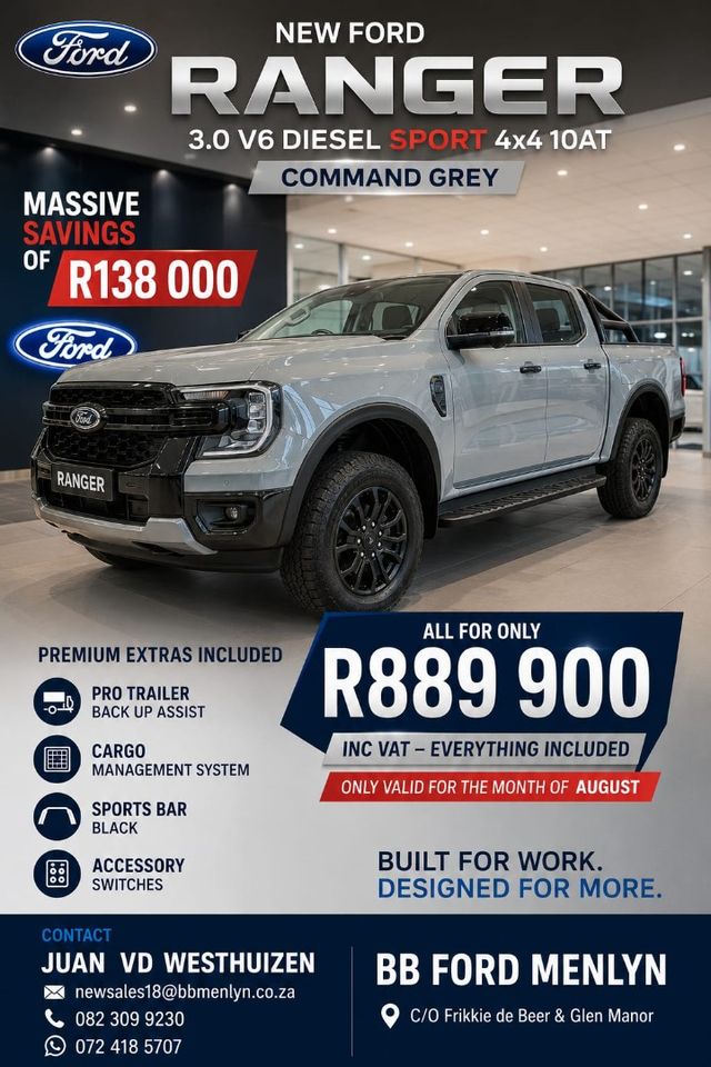 2026 Ford Ranger 3.0D V6 Sport 4x4 Auto Double-Cab