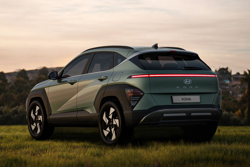 2023 Hyundai Kona rear three-quarter view.