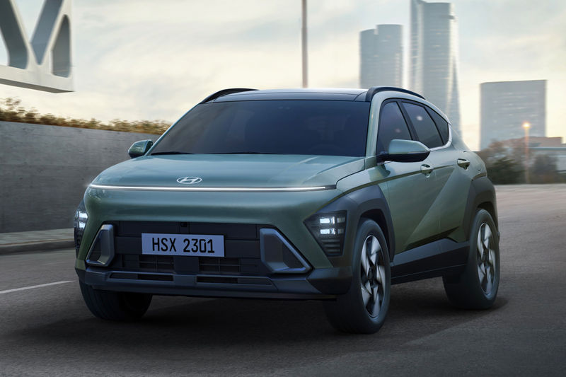 2023 Hyundai Kona front three-quarter view.