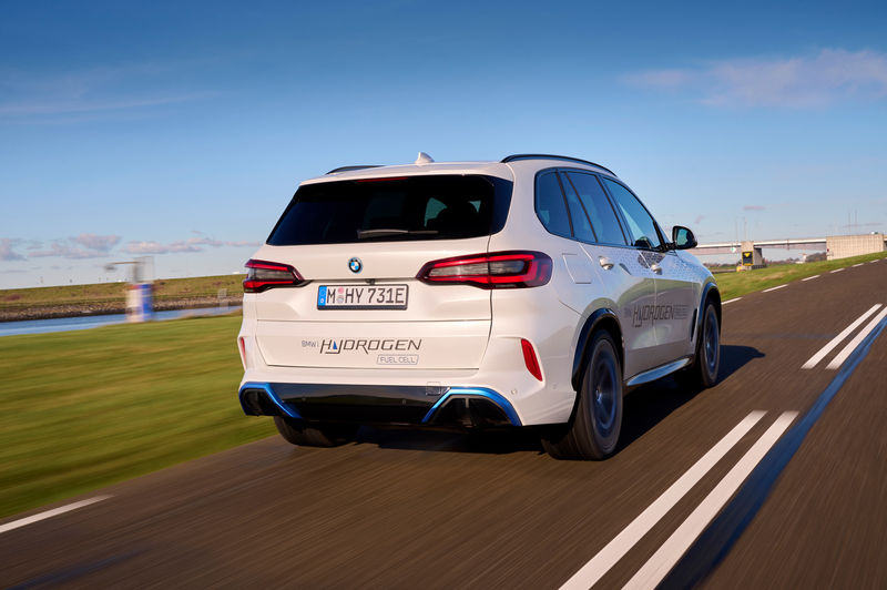 BMW iX5 Hydrogen prototype rear three-quarter view.