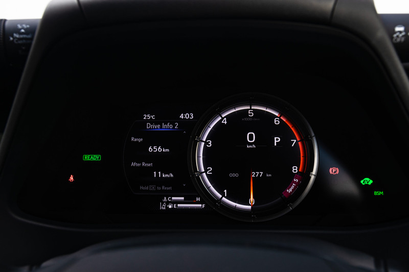 The digital instrument cluster in the 2023 Lexus 250h F Sport.