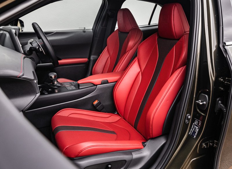 The 2023 Lexus UX 250h F Sport is available with Flame Red leather upholstery.