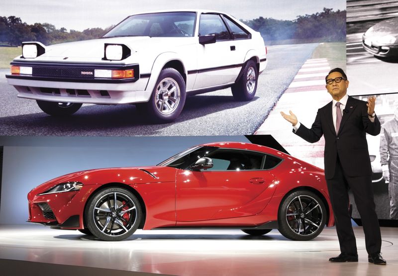 Toyota Motor Corporation CEO Akio Toyoda presents the Toyota GR Supra.