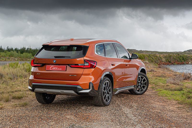 2023 BMW X1 rear three-quarter view.