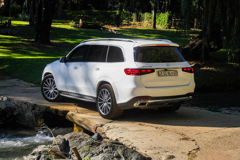 2024 Mercedes-Benz GLS rear three-quarter view.