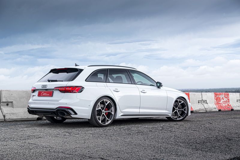 Audi RS4 Avant rear three-quarter angle.