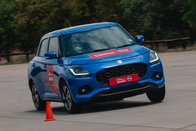 The Suzuki Swift – a finalist in the Budget Car category of the 2025 CarsAwards – in action at Gerotek.