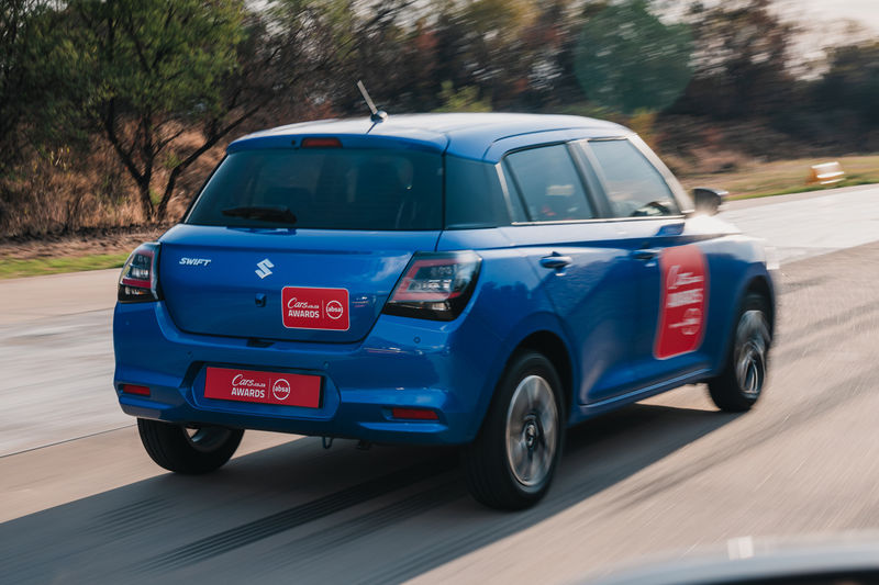 The Suzuki Swift – a finalist in the Budget Car category of the 2025 CarsAwards – in action at Gerotek.