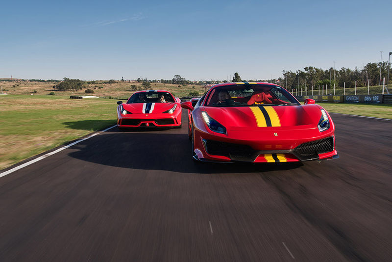 Ferrari 488 Pista on track, followed by a 458 Speciale