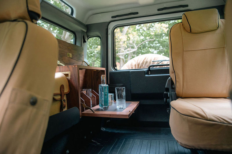 A custom cabinet in a Journeymen Workshop Land Rover Defender