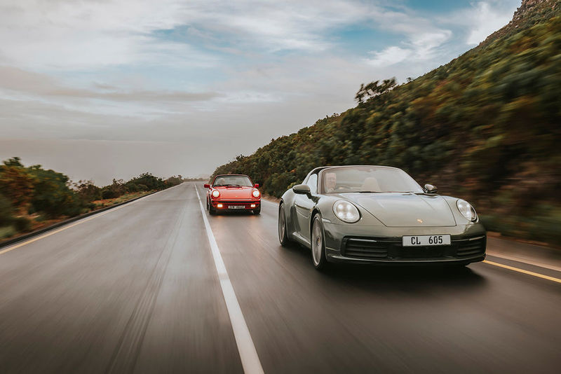 Porsche 911 Targa 4, followed by a Porsche 911 Carrera 3.2 Targa (G-series)  
