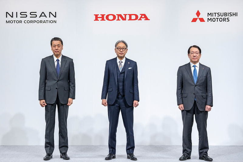 The CEOs of Nissan, Honda and Mitsubishi (from left): Makoto Uchida,  Toshihiro Mibe and Takao Kato.