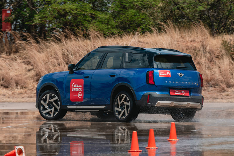 2025 CarsAwards EV category finalist Mini Countryman on Gerotek skid pan (profile view)
