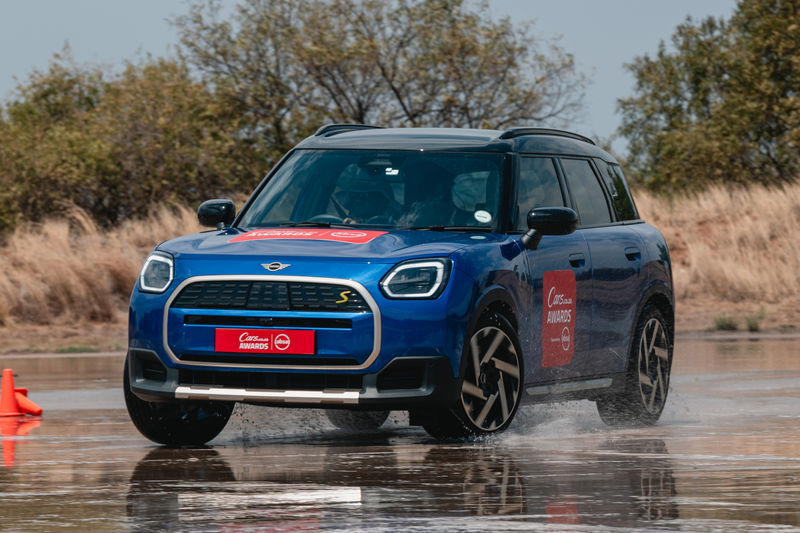 2025 CarsAwards EV category finalist Mini Countryman on Gerotek skid pan (front view)