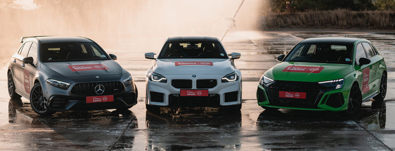 2025 CarsAwards Performance Car finalists Mercedes-AMG A45S, BMW M3 and Audi RS3 Sportback