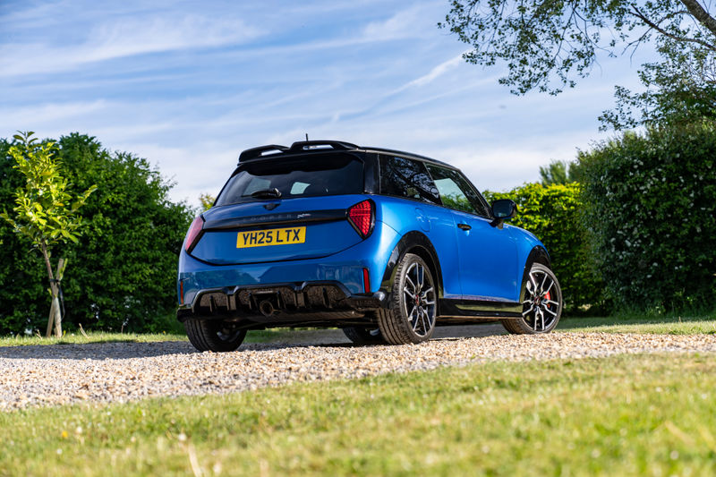2025 Mini JCW rear three-quarter view