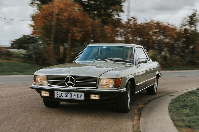 Mercedes-Benz 500SLC cornering tracking shot